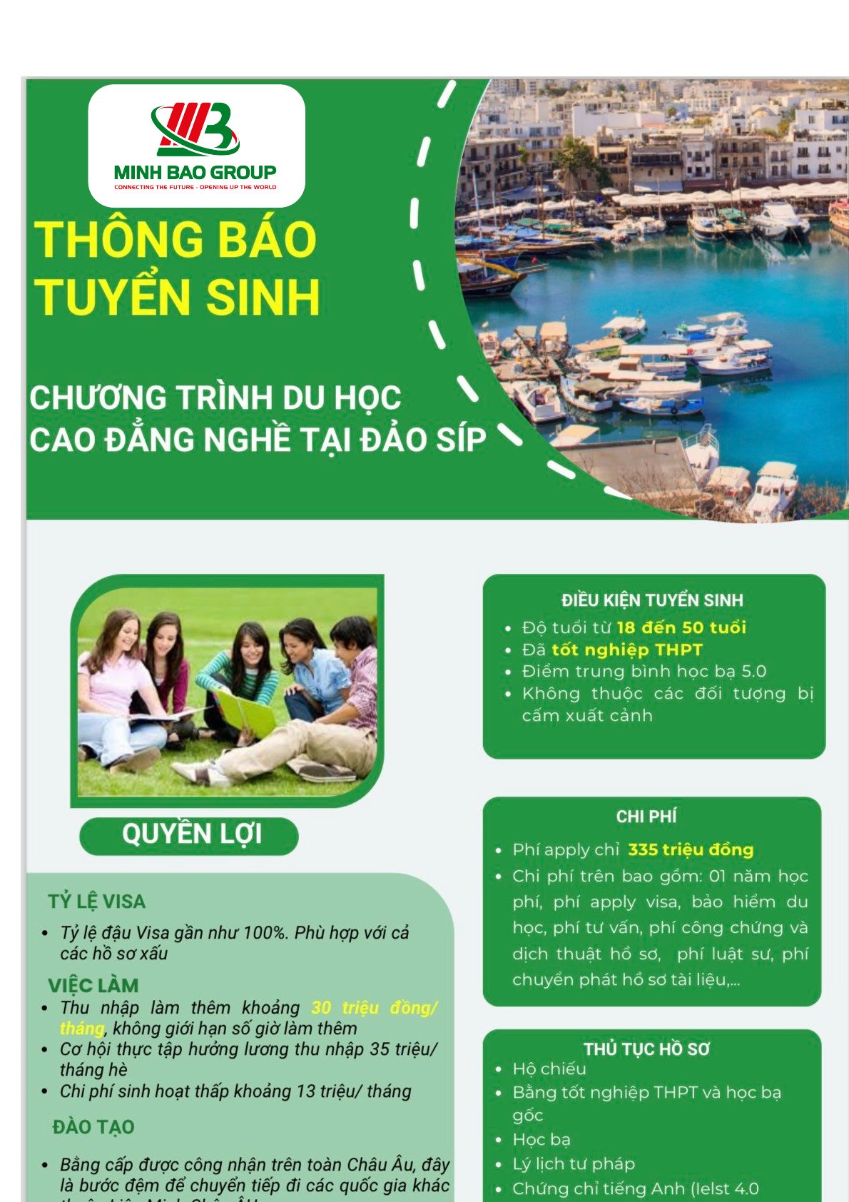 THÔNG BÁO TUYỂN SINH CHƯƠNG TRÌNH DU HỌC CAO ĐẲNG NGHỀ TẠI ĐẢO SÍP