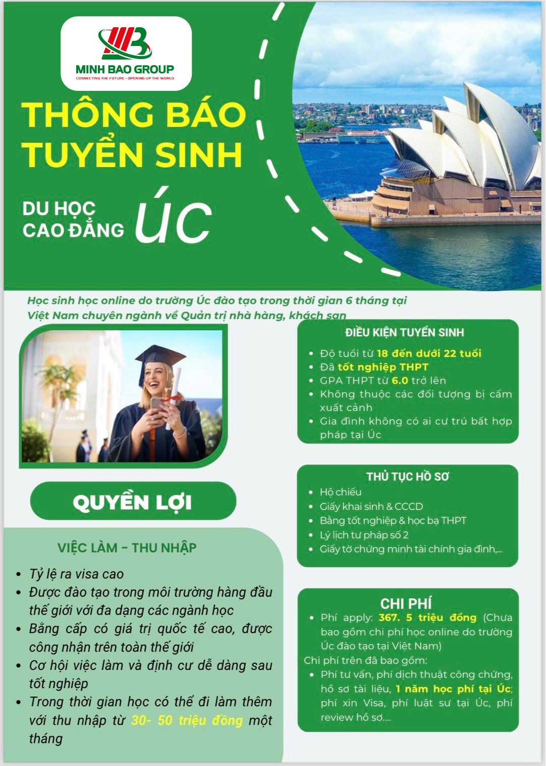 THÔNG BÁO TUYỂN SINH DU HỌC CAO ĐẲNG ÚC