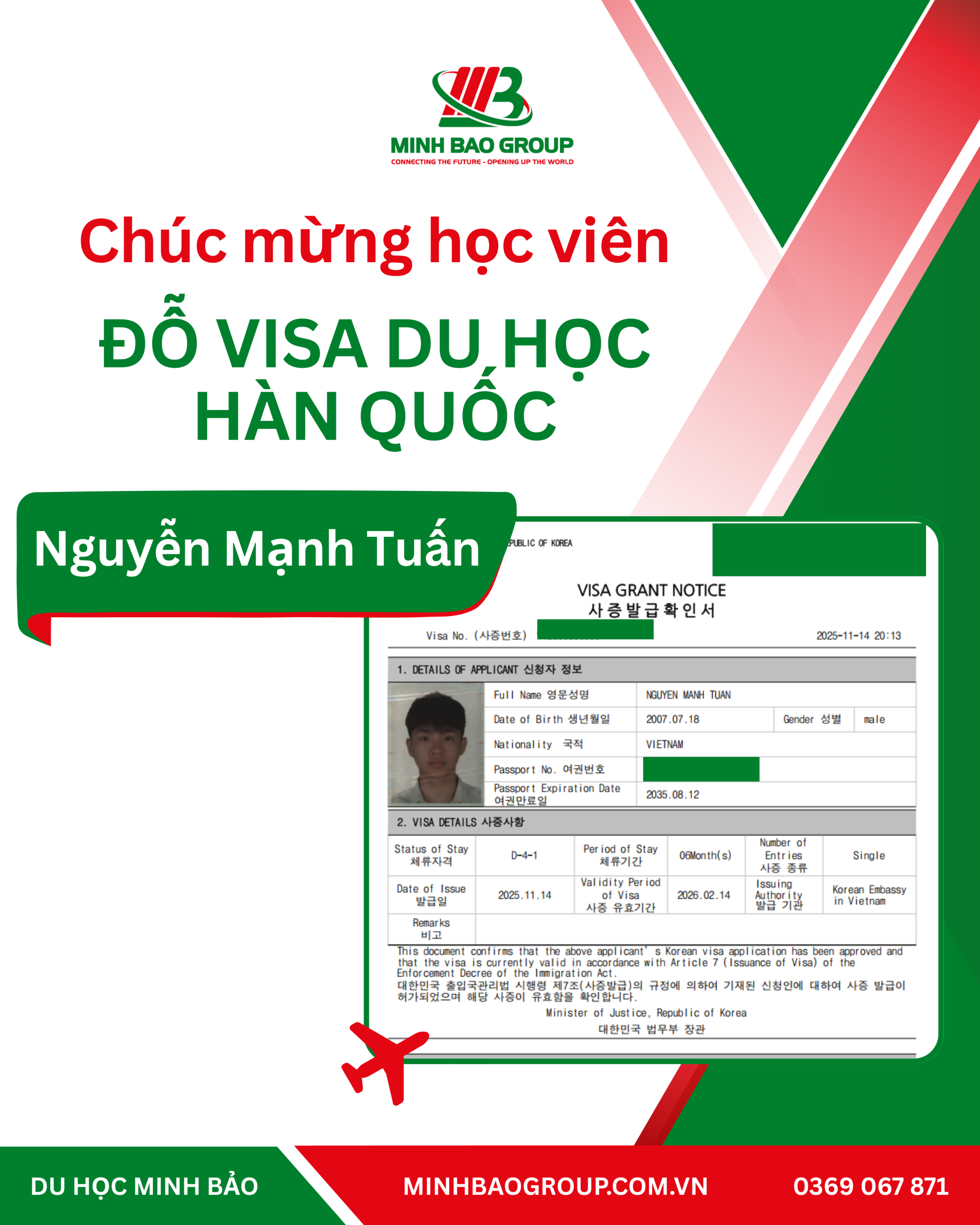 Visa của bạn Nguyễn Mạnh Tuấn